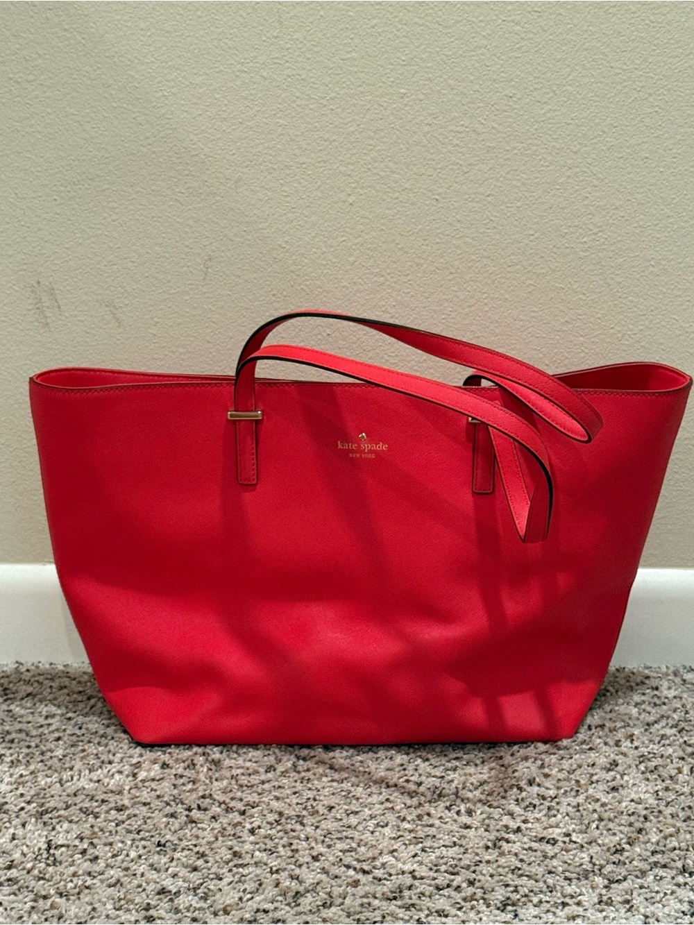 kate spade Bright Red Leather Tote with Dual Straps